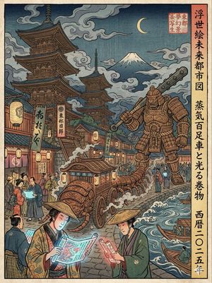 Edo-Period Ukiyo-e Modern Scene Reinterpretation